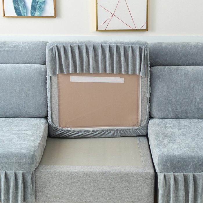 91家纺网 家纺一手货源 找家纺 千彤 2023新款裙边沙发笠沙发套雪尼尔系列 中性灰