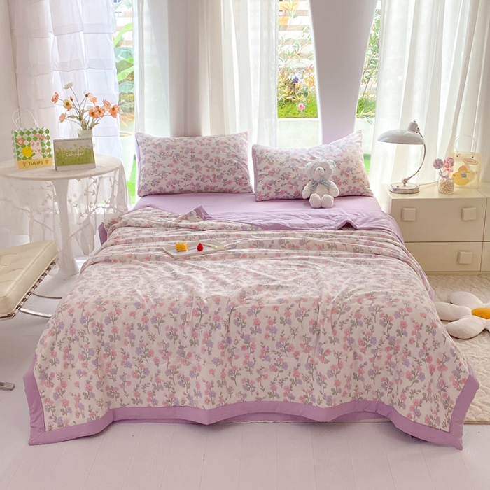 91家纺网 家纺一手货源 找家纺 慕尚家纺 2025新款A类超柔双层纱针织夏被四件套 尽相思