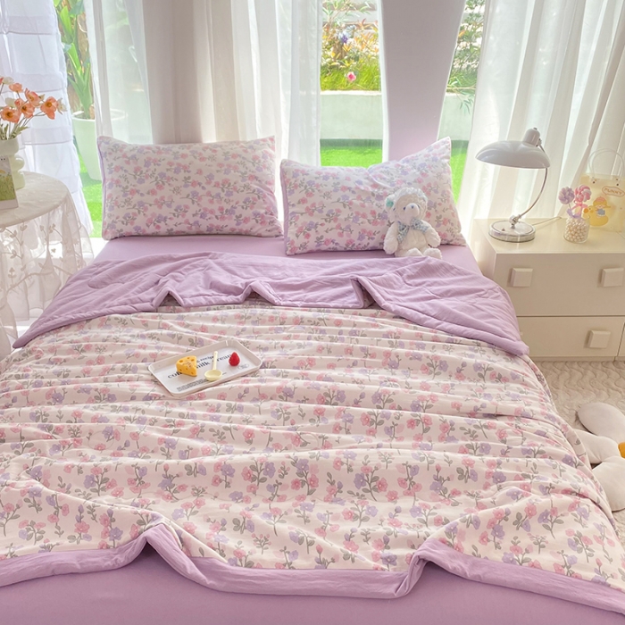 91家纺网 家纺一手货源 找家纺 慕尚家纺 2025新款A类超柔双层纱针织夏被四件套 尽相思