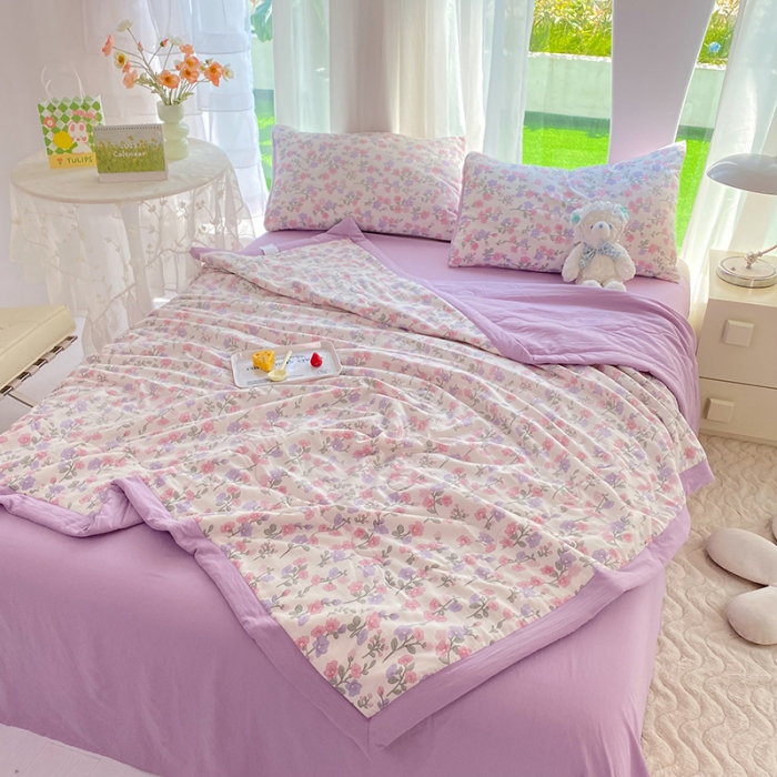 91家纺网 家纺一手货源 找家纺 慕尚家纺 2025新款A类超柔双层纱针织夏被四件套 尽相思