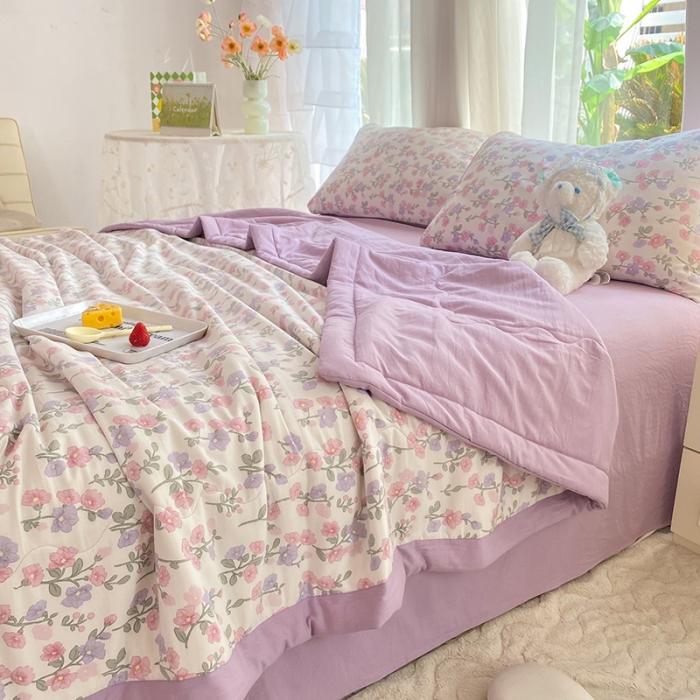 91家纺网 家纺一手货源 找家纺 慕尚家纺 2025新款A类超柔双层纱针织夏被四件套 尽相思