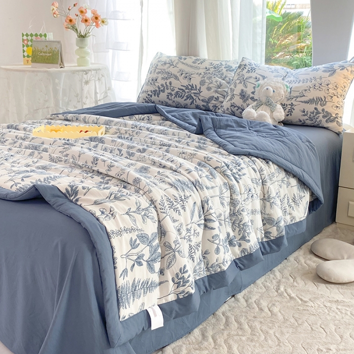 91家纺网 家纺一手货源 找家纺 慕尚家纺 2025新款A类超柔双层纱针织夏被四件套 兰花草