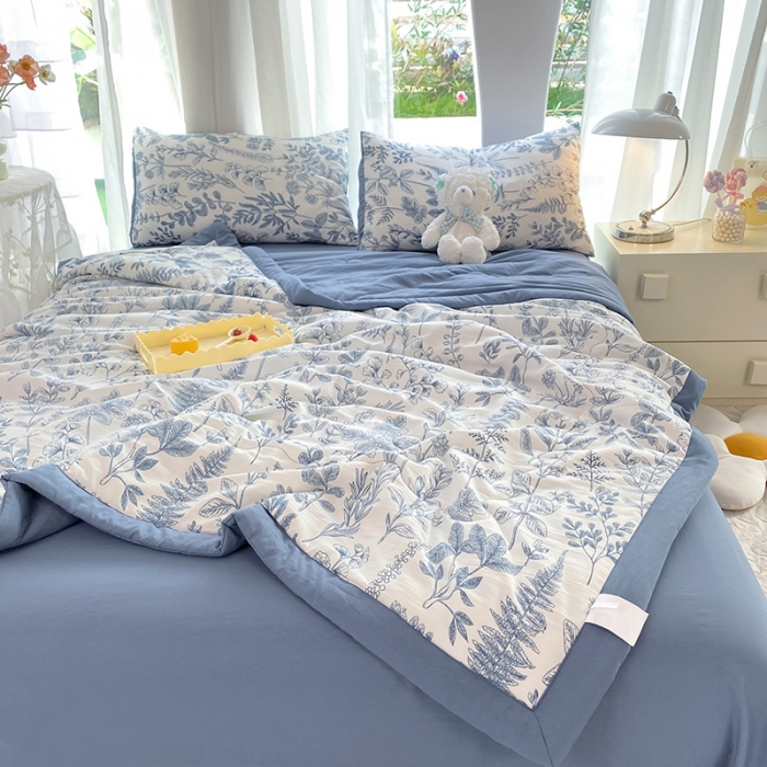 91家纺网 家纺一手货源 找家纺 慕尚家纺 2025新款A类超柔双层纱针织夏被四件套 兰花草