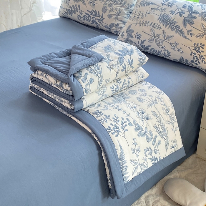 91家纺网 家纺一手货源 找家纺 慕尚家纺 2025新款A类超柔双层纱针织夏被四件套 兰花草