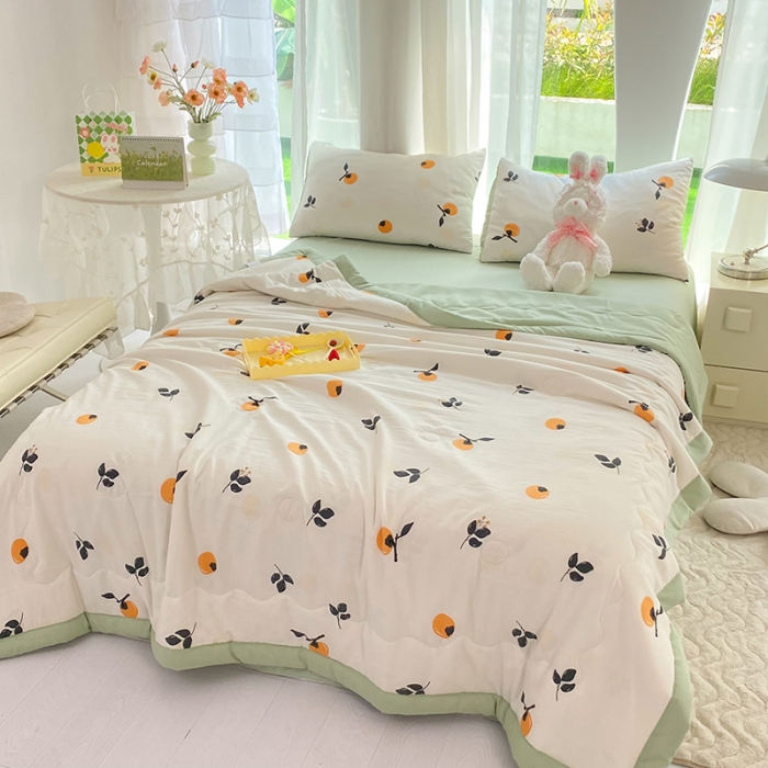 91家纺网 家纺一手货源 找家纺 慕尚家纺 2025新款A类超柔双层纱针织夏被四件套 柿柿如意