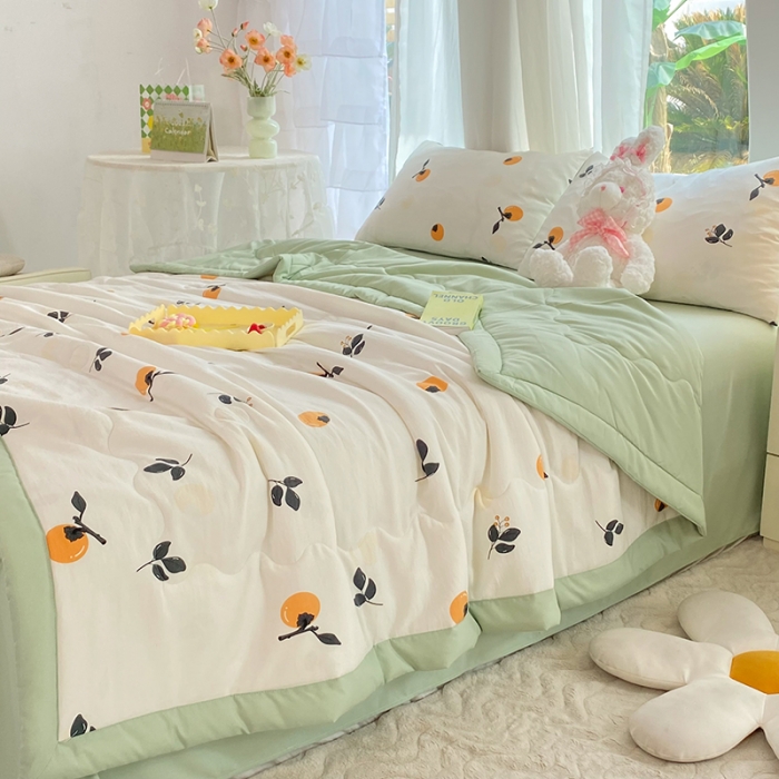 91家纺网 家纺一手货源 找家纺 慕尚家纺 2025新款A类超柔双层纱针织夏被四件套 柿柿如意