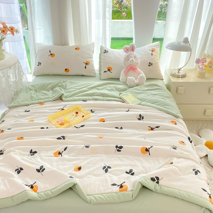 91家纺网 家纺一手货源 找家纺 慕尚家纺 2025新款A类超柔双层纱针织夏被四件套 柿柿如意