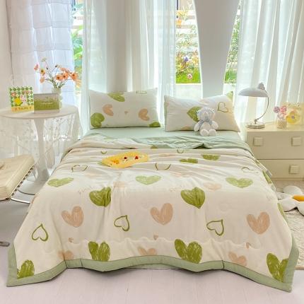 慕尚家纺 2025新款A类超柔双层纱针织夏被四件套 涂鸦爱心