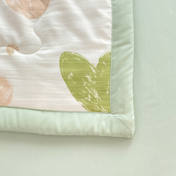 91家纺网 家纺一手货源 找家纺 慕尚家纺 2025新款A类超柔双层纱针织夏被四件套 涂鸦爱心