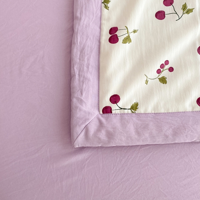 91家纺网 家纺一手货源 找家纺 慕尚家纺 2025新款A类超柔双层纱针织夏被四件套 夏日樱桃