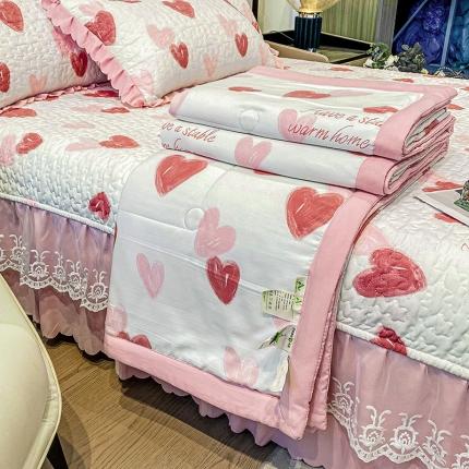 A类水洗棉麻双层纱床盖款夏被四件套夹棉床裙蕾丝花边纯棉全棉夏凉被套床盖