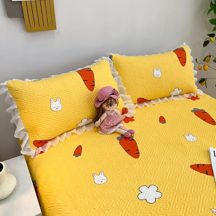 91家纺网 家纺一手货源 找家纺 梦舒羽2025新款夹棉花边双人枕套单人加厚短款枕芯套 萝卜黄