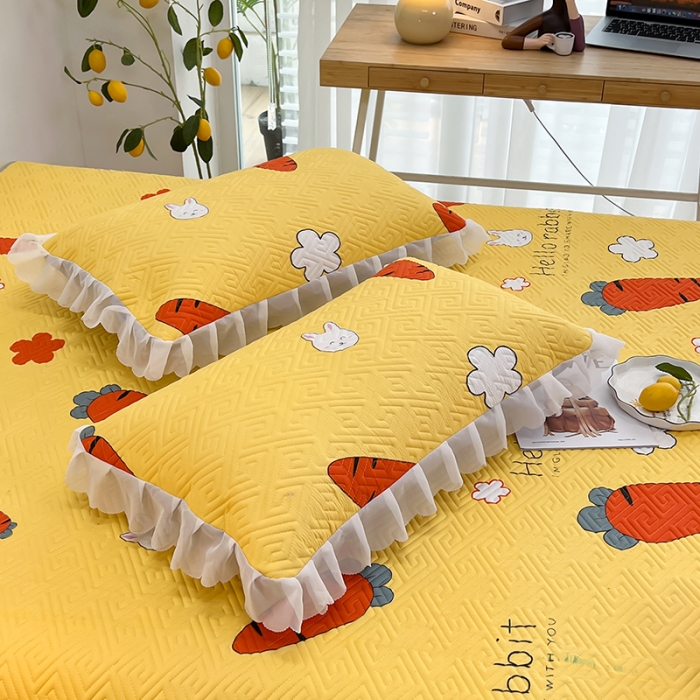 91家纺网 家纺一手货源 找家纺 梦舒羽2025新款夹棉花边双人枕套单人加厚短款枕芯套 萝卜黄