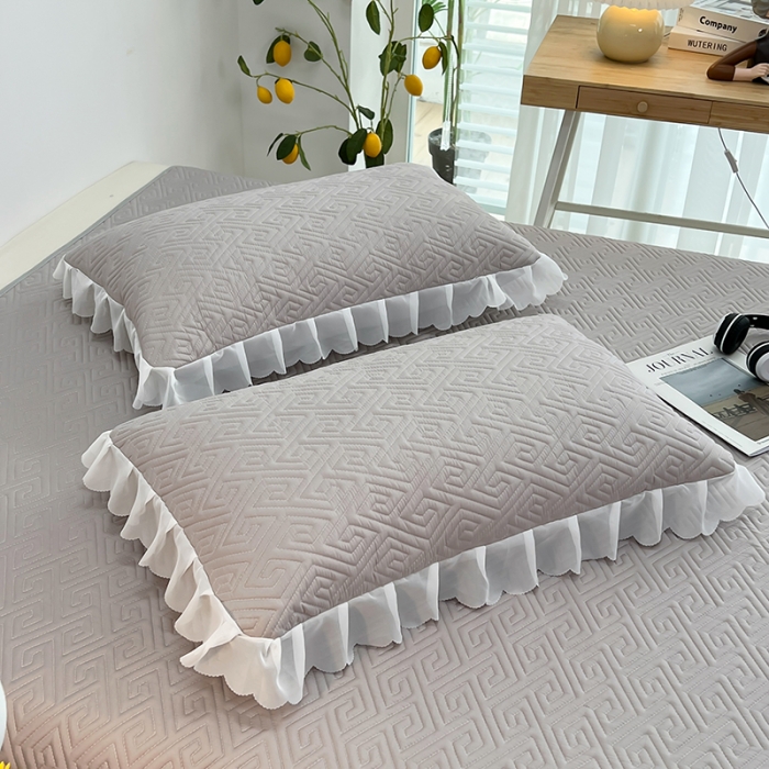 91家纺网 家纺一手货源 找家纺 梦舒羽2025新款夹棉花边双人枕套单人加厚短款枕芯套 浅灰