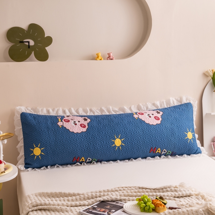 91家纺网 家纺一手货源 找家纺 梦舒羽2025新款夹棉花边双人枕套单人加厚长款枕芯套 笨蛋熊