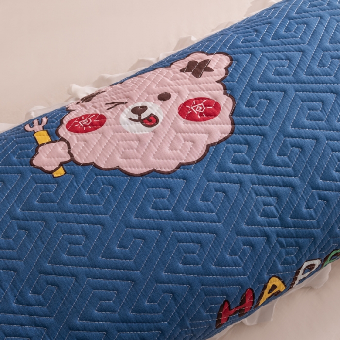 91家纺网 家纺一手货源 找家纺 梦舒羽2025新款夹棉花边双人枕套单人加厚长款枕芯套 笨蛋熊