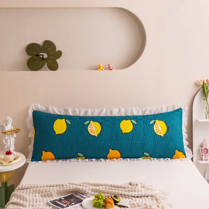 91家纺网 家纺一手货源 找家纺 梦舒羽2025新款夹棉花边双人枕套单人加厚长款枕芯套 翠绿色