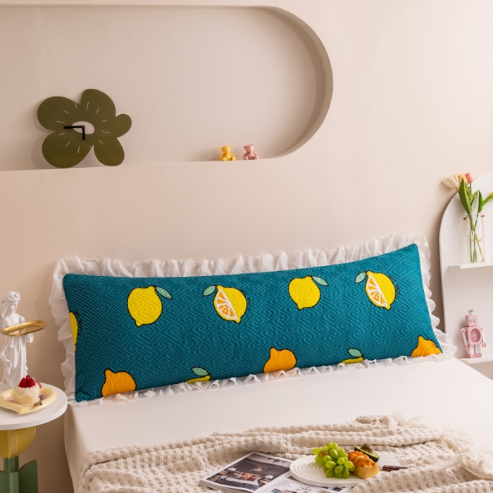 91家纺网 家纺一手货源 找家纺 梦舒羽2025新款夹棉花边双人枕套单人加厚长款枕芯套 翠绿色