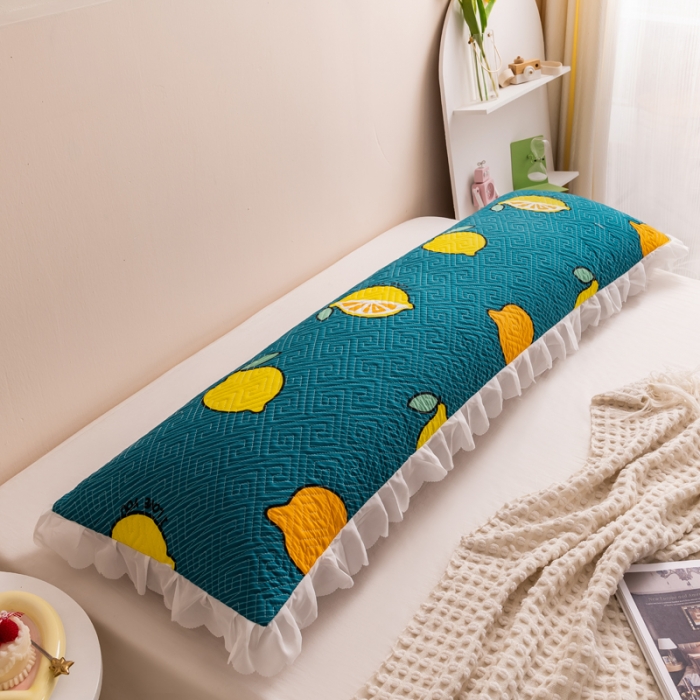 91家纺网 家纺一手货源 找家纺 梦舒羽2025新款夹棉花边双人枕套单人加厚长款枕芯套 翠绿色