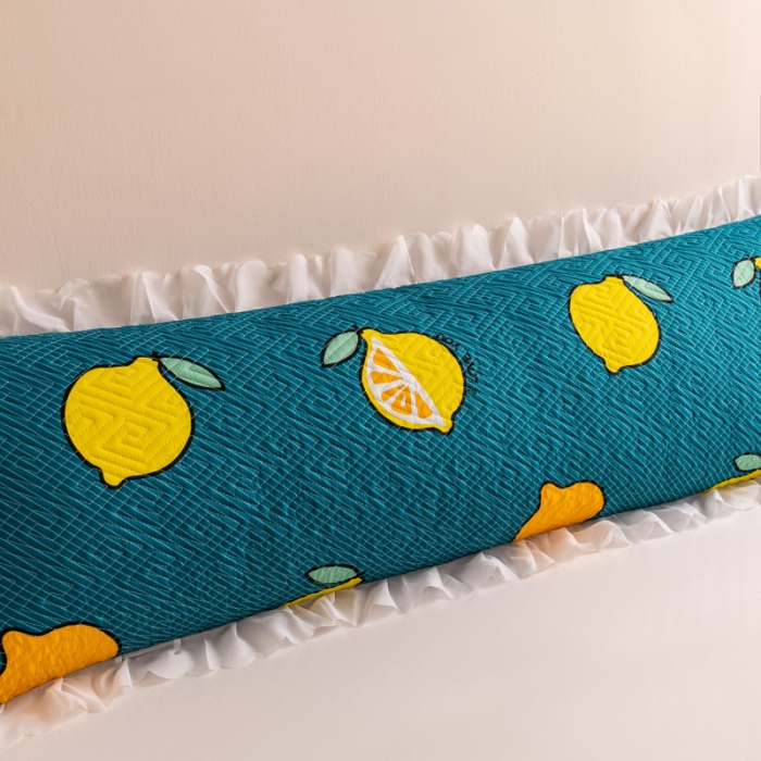 91家纺网 家纺一手货源 找家纺 梦舒羽2025新款夹棉花边双人枕套单人加厚长款枕芯套 翠绿色