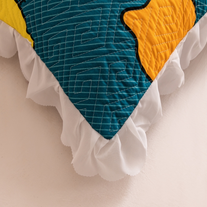 91家纺网 家纺一手货源 找家纺 梦舒羽2025新款夹棉花边双人枕套单人加厚长款枕芯套 翠绿色