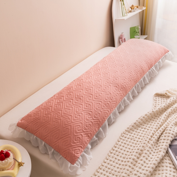 91家纺网 家纺一手货源 找家纺 梦舒羽2025新款夹棉花边双人枕套单人加厚长款枕芯套 豆沙