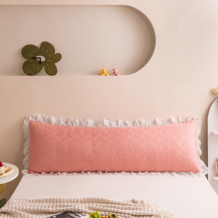 91家纺网 家纺一手货源 找家纺 梦舒羽2025新款夹棉花边双人枕套单人加厚长款枕芯套 豆沙