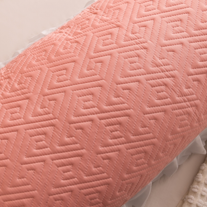 91家纺网 家纺一手货源 找家纺 梦舒羽2025新款夹棉花边双人枕套单人加厚长款枕芯套 豆沙