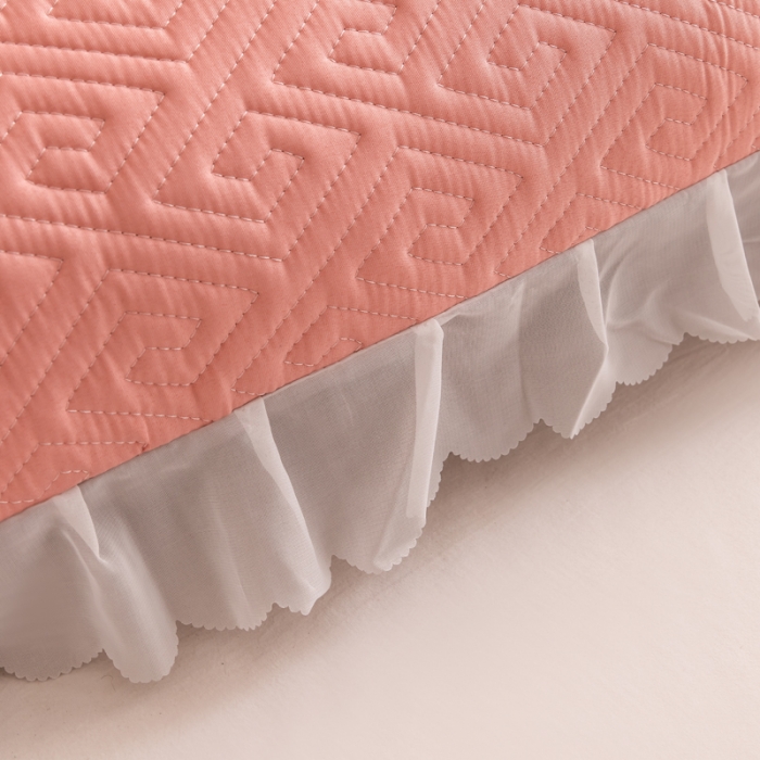 91家纺网 家纺一手货源 找家纺 梦舒羽2025新款夹棉花边双人枕套单人加厚长款枕芯套 豆沙