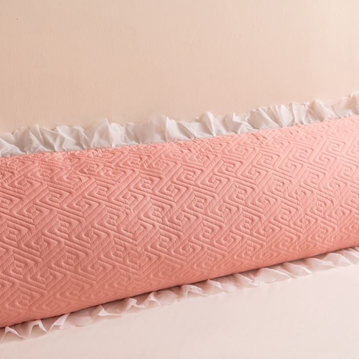 91家纺网 家纺一手货源 找家纺 梦舒羽2025新款夹棉花边双人枕套单人加厚长款枕芯套 豆沙