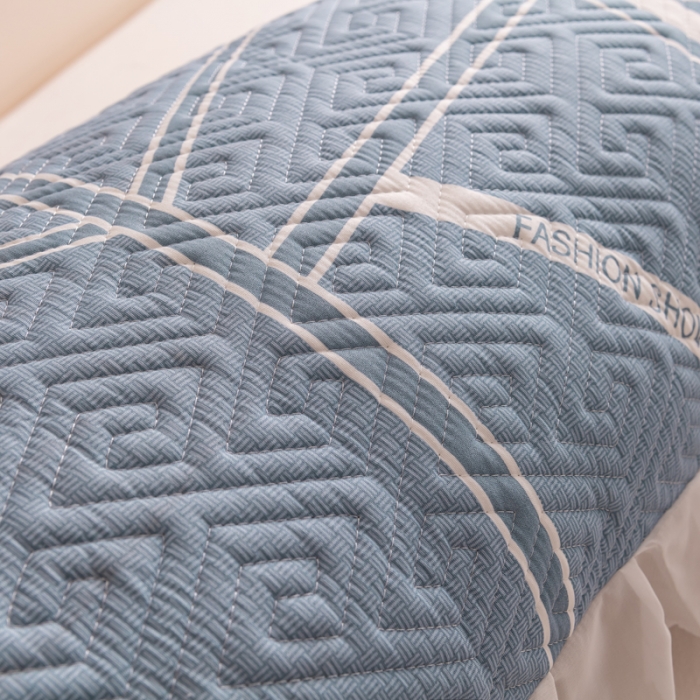 91家纺网 家纺一手货源 找家纺 梦舒羽2025新款夹棉花边双人枕套单人加厚长款枕芯套 格韵蓝