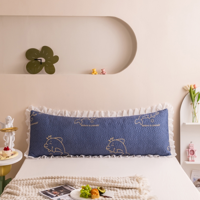 91家纺网 家纺一手货源 找家纺 梦舒羽2025新款夹棉花边双人枕套单人加厚长款枕芯套 海豚湾