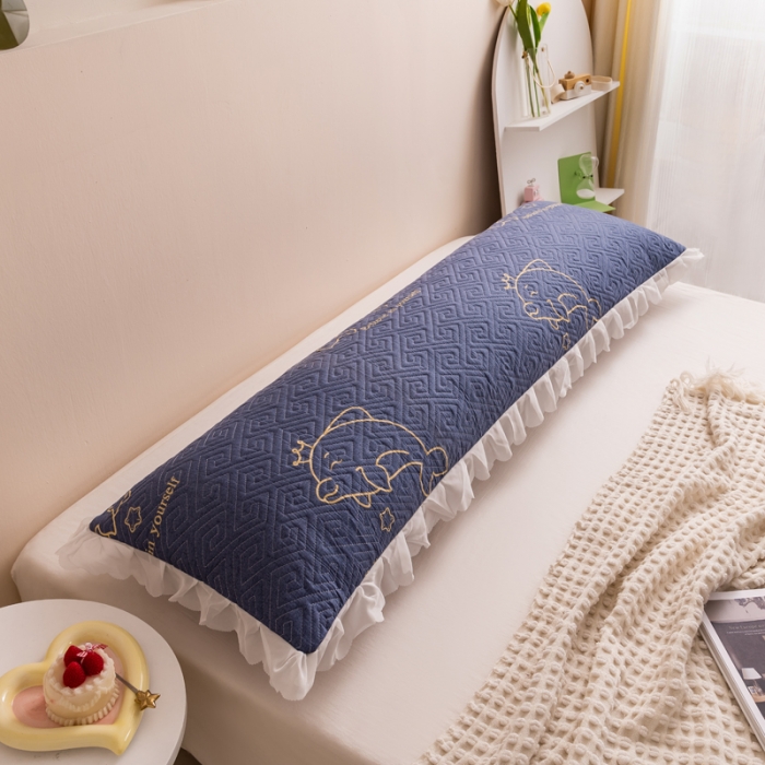 91家纺网 家纺一手货源 找家纺 梦舒羽2025新款夹棉花边双人枕套单人加厚长款枕芯套 海豚湾