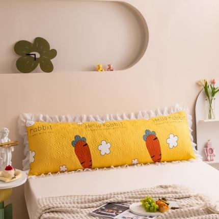 91家纺网 家纺一手货源 找家纺 梦舒羽2025新款夹棉花边双人枕套单人加厚长款枕芯套 萝卜黄