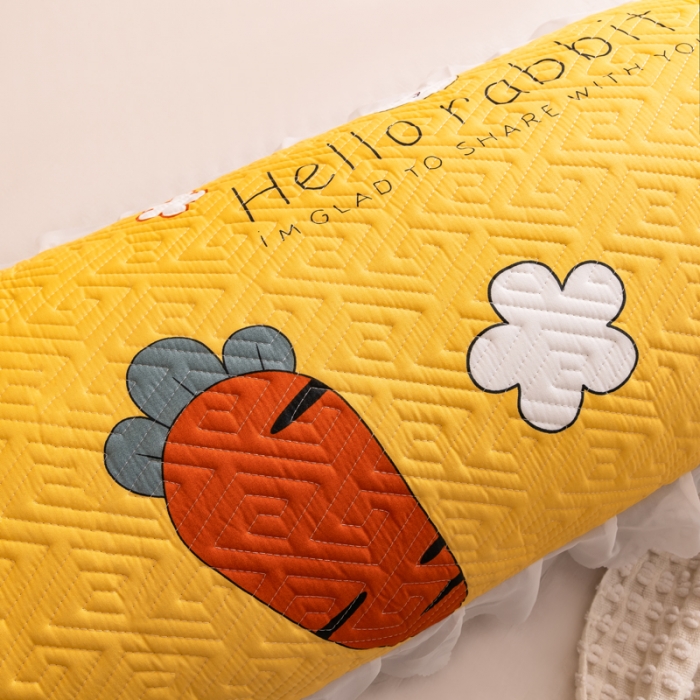 91家纺网 家纺一手货源 找家纺 梦舒羽2025新款夹棉花边双人枕套单人加厚长款枕芯套 萝卜黄