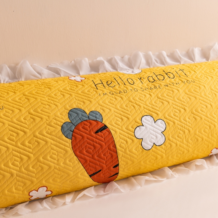 91家纺网 家纺一手货源 找家纺 梦舒羽2025新款夹棉花边双人枕套单人加厚长款枕芯套 萝卜黄