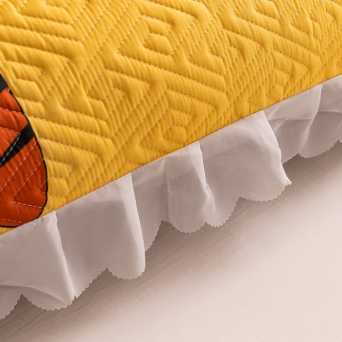 91家纺网 家纺一手货源 找家纺 梦舒羽2025新款夹棉花边双人枕套单人加厚长款枕芯套 萝卜黄