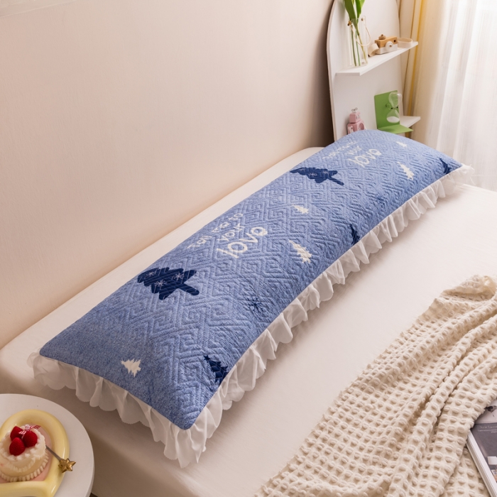 91家纺网 家纺一手货源 找家纺 梦舒羽2025新款夹棉花边双人枕套单人加厚长款枕芯套 麋鹿森林