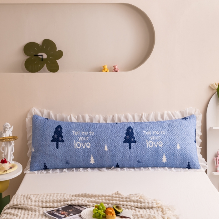 91家纺网 家纺一手货源 找家纺 梦舒羽2025新款夹棉花边双人枕套单人加厚长款枕芯套 麋鹿森林