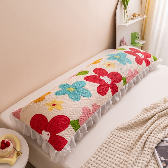 91家纺网 家纺一手货源 找家纺 梦舒羽2025新款夹棉花边双人枕套单人加厚长款枕芯套 南国春色