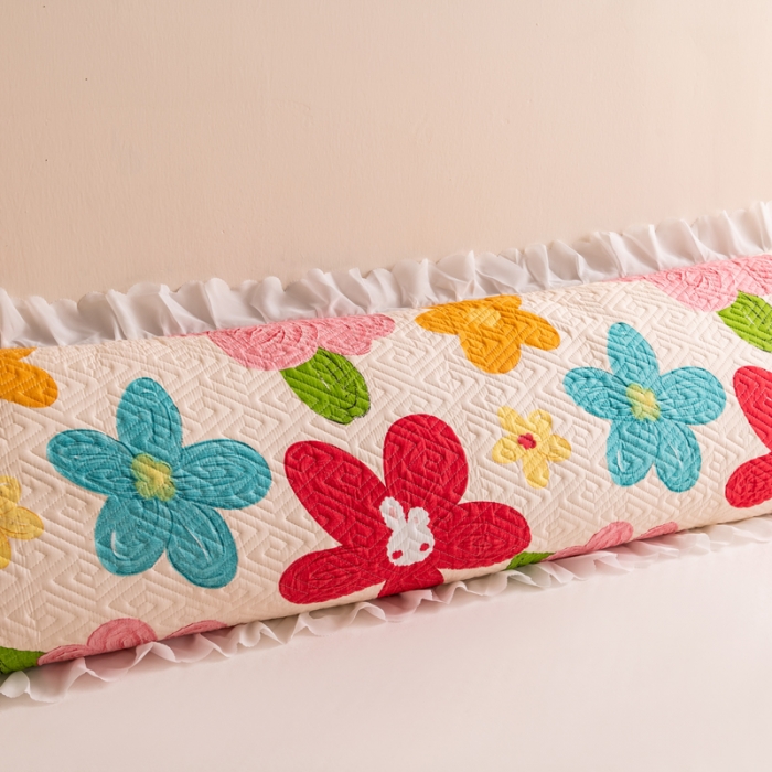 91家纺网 家纺一手货源 找家纺 梦舒羽2025新款夹棉花边双人枕套单人加厚长款枕芯套 南国春色