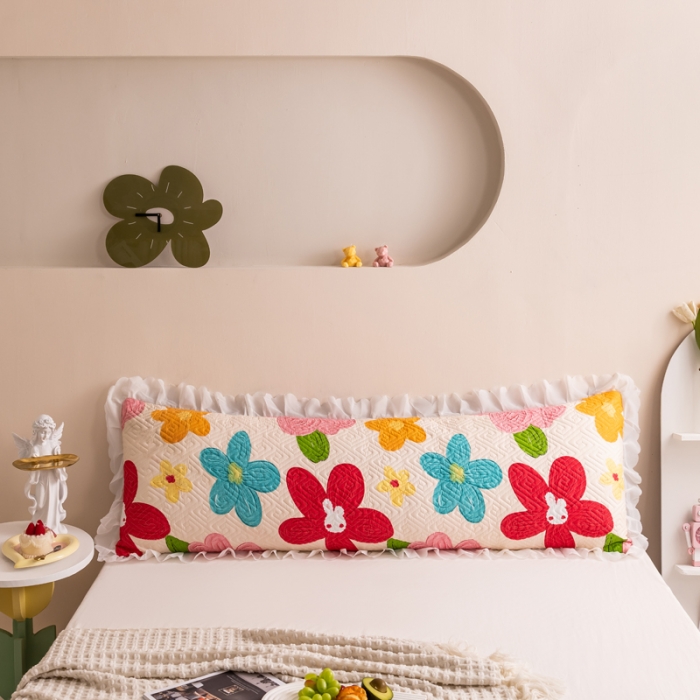 91家纺网 家纺一手货源 找家纺 梦舒羽2025新款夹棉花边双人枕套单人加厚长款枕芯套 南国春色