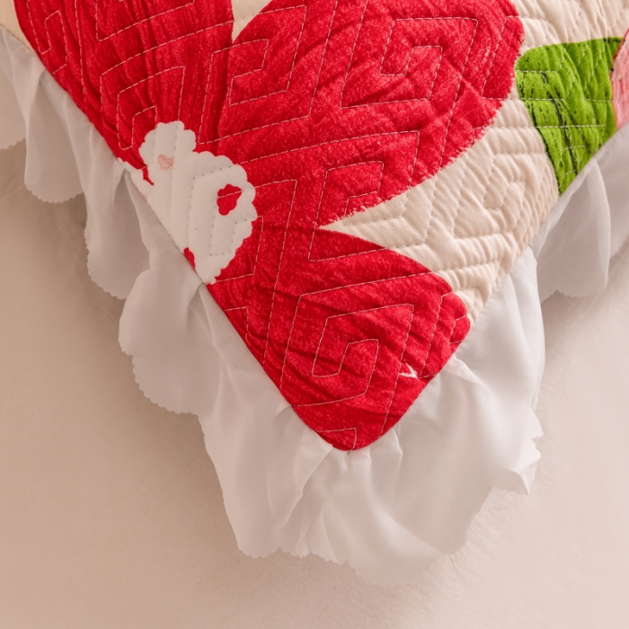 91家纺网 家纺一手货源 找家纺 梦舒羽2025新款夹棉花边双人枕套单人加厚长款枕芯套 南国春色