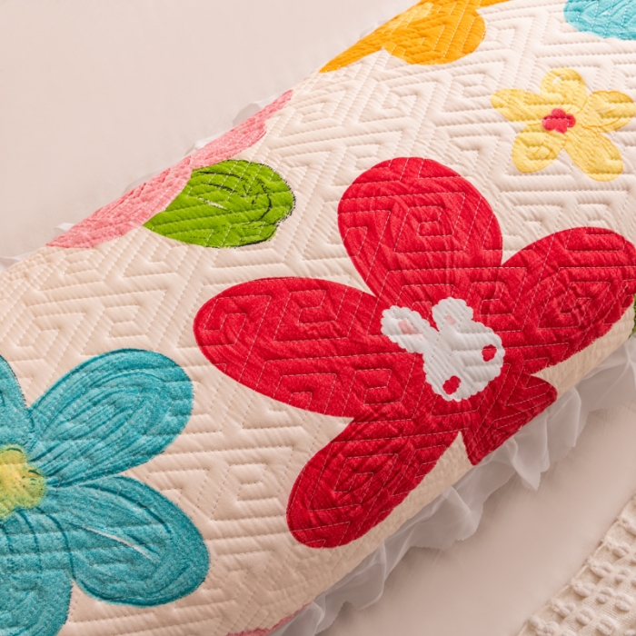 91家纺网 家纺一手货源 找家纺 梦舒羽2025新款夹棉花边双人枕套单人加厚长款枕芯套 南国春色