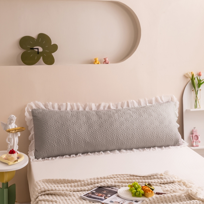 91家纺网 家纺一手货源 找家纺 梦舒羽2025新款夹棉花边双人枕套单人加厚长款枕芯套 浅灰