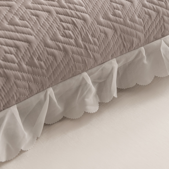 91家纺网 家纺一手货源 找家纺 梦舒羽2025新款夹棉花边双人枕套单人加厚长款枕芯套 浅灰