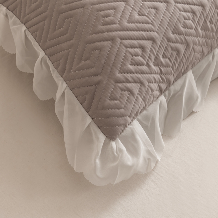 91家纺网 家纺一手货源 找家纺 梦舒羽2025新款夹棉花边双人枕套单人加厚长款枕芯套 浅灰