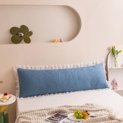 梦舒羽2025新款夹棉花边双人枕套单人加厚长款枕芯套 浅蓝