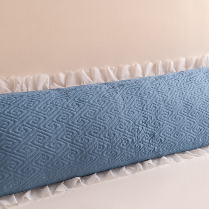 91家纺网 家纺一手货源 找家纺 梦舒羽2025新款夹棉花边双人枕套单人加厚长款枕芯套 浅蓝