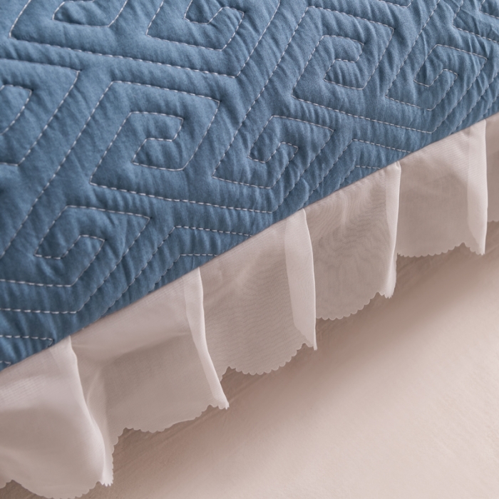 91家纺网 家纺一手货源 找家纺 梦舒羽2025新款夹棉花边双人枕套单人加厚长款枕芯套 浅蓝